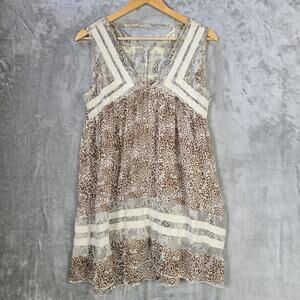 POL Sheer Babydoll Sleeveless Top Animal Print Crochet Lace Whimsy Fairy Size M